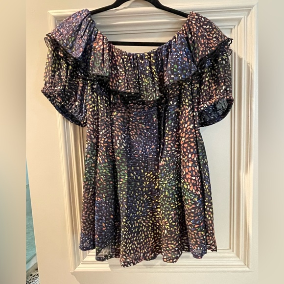 Chloe navy and multi colored patterned blouse - Picture 3 of 5